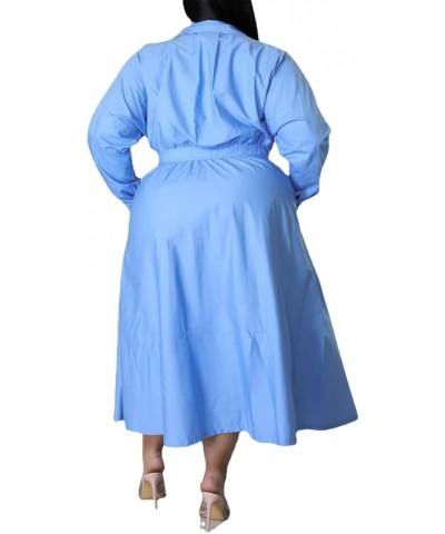 Women's Sexy Plus Size Lapel Shirt Dresses Mesh See Through Puff Short Sleeve Flowy Swing Dress Clubwear 5503-blue $16.10 Dre...