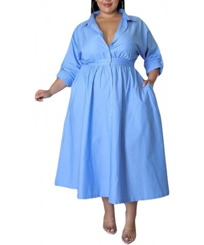 Women's Sexy Plus Size Lapel Shirt Dresses Mesh See Through Puff Short Sleeve Flowy Swing Dress Clubwear 5503-blue $16.10 Dre...