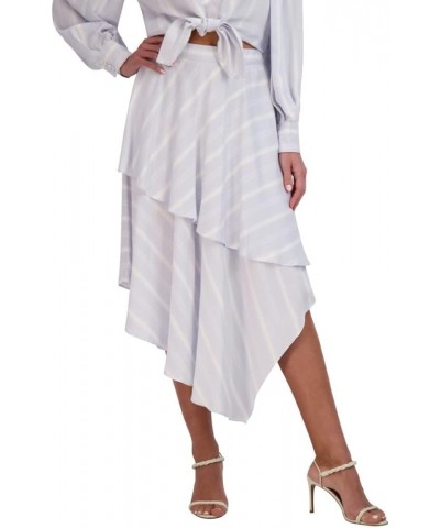 Women's Asymmetrical Midi Flare Tiered Ruffle Skirt Blue $30.79 Skirts