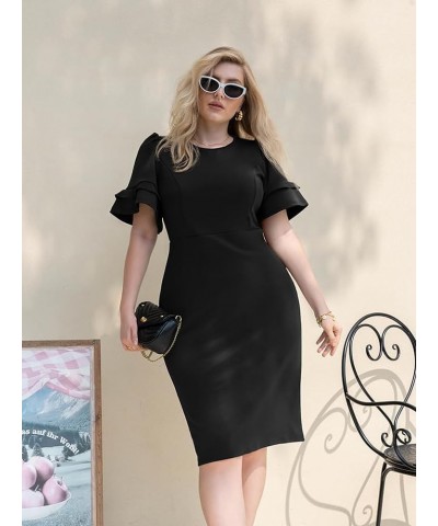 Women's Elegant Bodycon Ruffle Short Sleeve Cocktail Midi Pencil Dress Black $17.76 Dresses