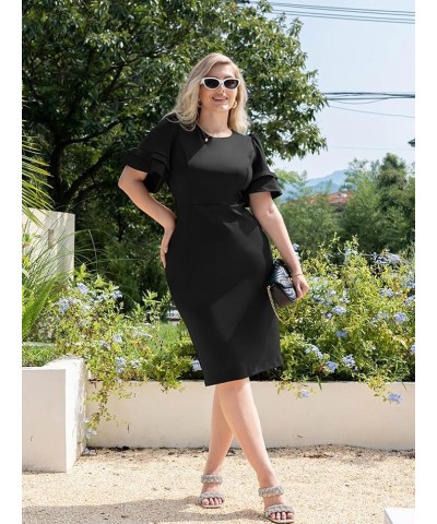 Women's Elegant Bodycon Ruffle Short Sleeve Cocktail Midi Pencil Dress Black $17.76 Dresses