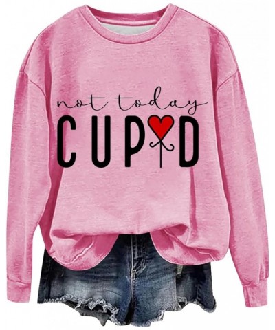 Valentine Day Shirts Women Long Sleeve Pullover Sweatshirts Love Heart Print Shirts Casual Loose Crewneck Tops Pink-1-lightni...