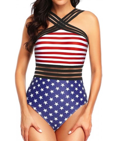 Women Crisscross One Piece Swimsuit Tummy Control Bathing Suit Front Crossover Swimwear American Flag $17.86 Swimsuits