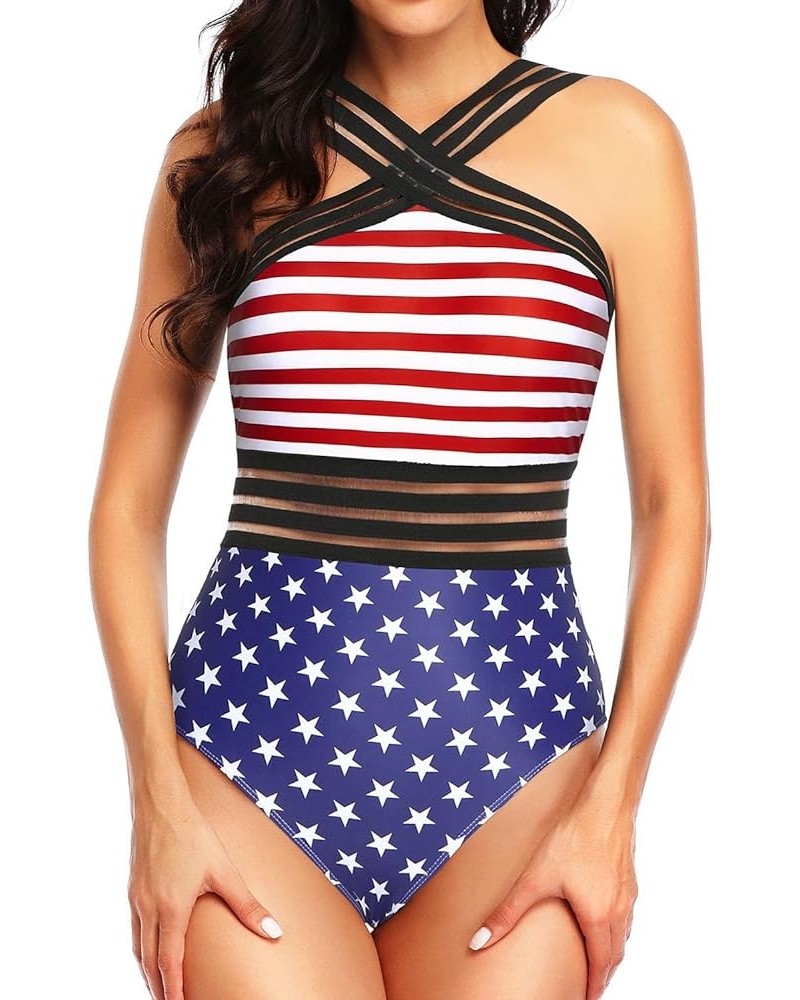 Women Crisscross One Piece Swimsuit Tummy Control Bathing Suit Front Crossover Swimwear American Flag $17.86 Swimsuits