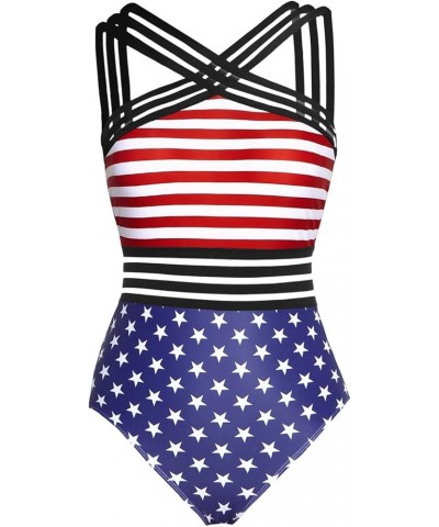 Women Crisscross One Piece Swimsuit Tummy Control Bathing Suit Front Crossover Swimwear American Flag $17.86 Swimsuits