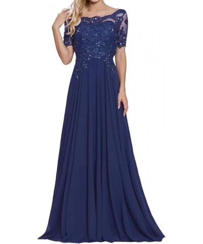 Laces Appliques Mother of The Bride Dresses Short Sleeves Long Formal Evening Dress Plus Size Dresses for Mom Navy Blue $36.7...