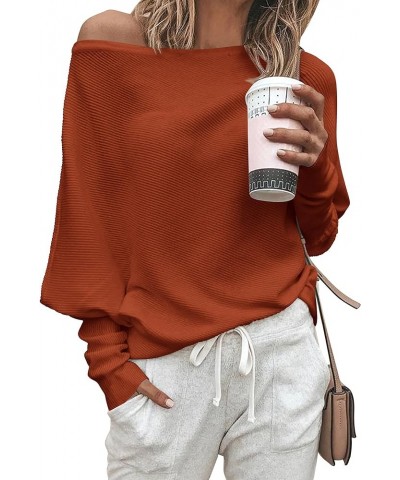 Women's Fall Sweaters 2023 Casual Long Batwing Sleeve Loose Off Shoulder Knit Pullovers Jumper Tops Solid Orange $21.12 Sweaters