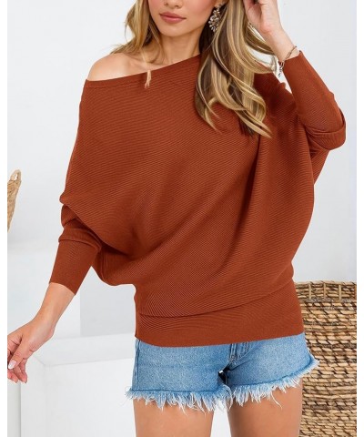 Women's Fall Sweaters 2023 Casual Long Batwing Sleeve Loose Off Shoulder Knit Pullovers Jumper Tops Solid Orange $21.12 Sweaters