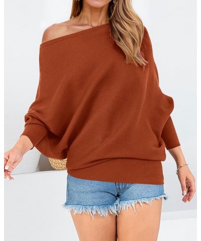 Women's Fall Sweaters 2023 Casual Long Batwing Sleeve Loose Off Shoulder Knit Pullovers Jumper Tops Solid Orange $21.12 Sweaters