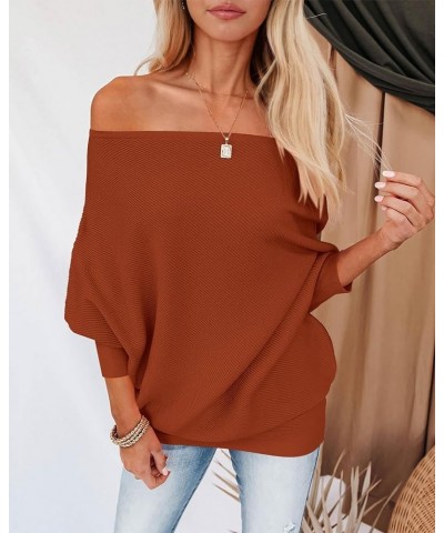 Women's Fall Sweaters 2023 Casual Long Batwing Sleeve Loose Off Shoulder Knit Pullovers Jumper Tops Solid Orange $21.12 Sweaters