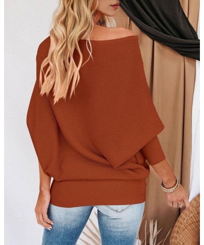 Women's Fall Sweaters 2023 Casual Long Batwing Sleeve Loose Off Shoulder Knit Pullovers Jumper Tops Solid Orange $21.12 Sweaters