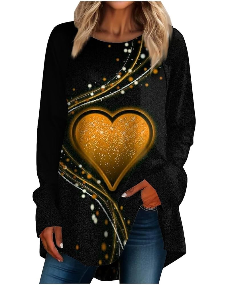 Workout Tops For Women, Valentine Shirts For Women Long Sleeve Shirt Spring Sweatshirt Heart Graphic Blouse Dressy 2-orange $...