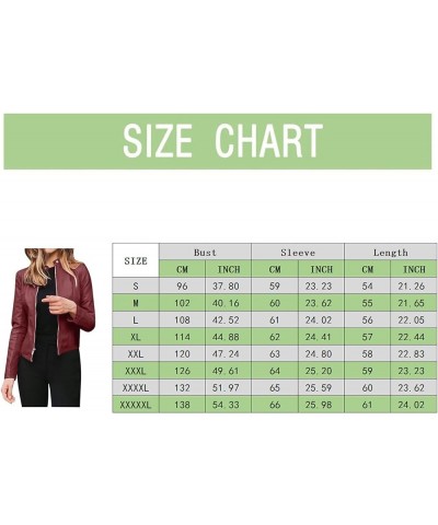 Leather Jacket for Women Slim fit Cropped Biker Coats Long Sleeve Zip up Motorcycle Jacket Wine $8.95 Coats