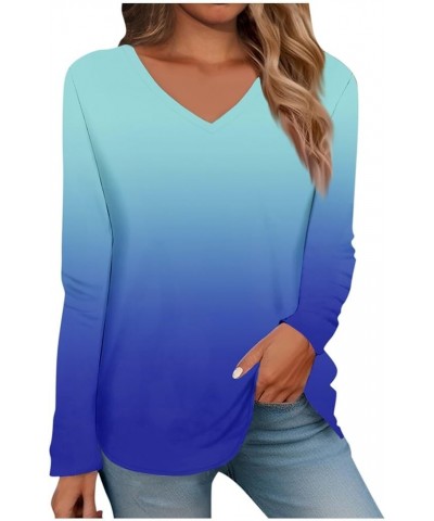 Womens Tops Dressy Casual Long Sleeve Shirts for Women Fashion Tunic Tops Lightweight Sweatshirts Vintage Tees D-blue $4.75 Tops