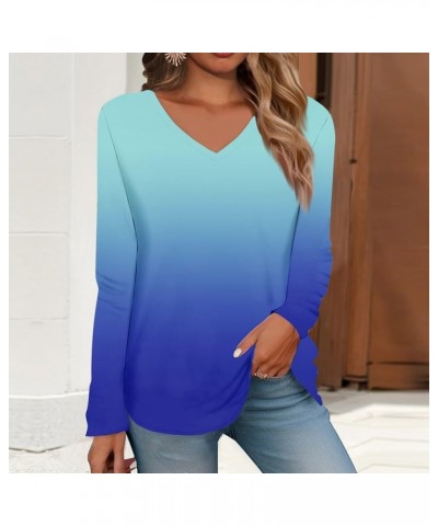 Womens Tops Dressy Casual Long Sleeve Shirts for Women Fashion Tunic Tops Lightweight Sweatshirts Vintage Tees D-blue $4.75 Tops