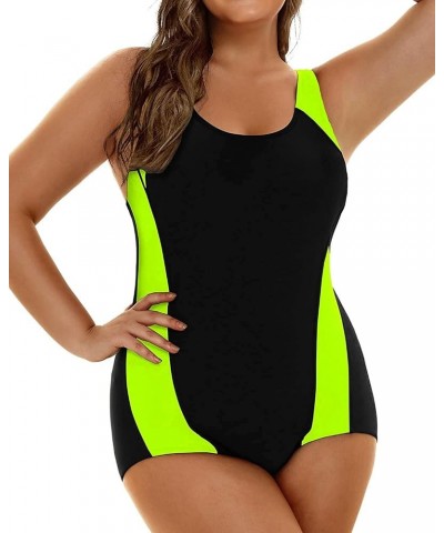 Plus Size Swimsuits Athletic One Piece Bathing Suit for Women Tummy Control Slimming Swimwear Neon Yellow $18.80 Swimsuits