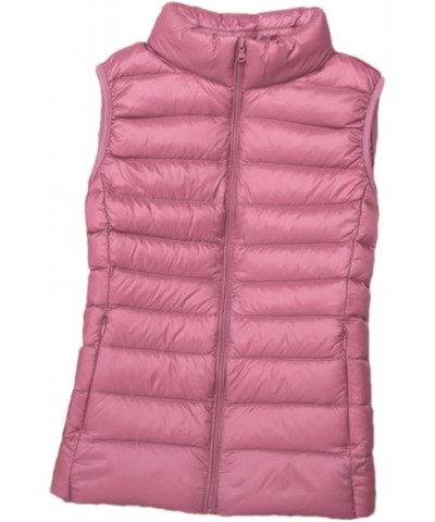 Women's Lightweight Thin Down Warm Vestsleeveless Cropped Puffer Jacket Vest Lining Pink $16.05 Vests