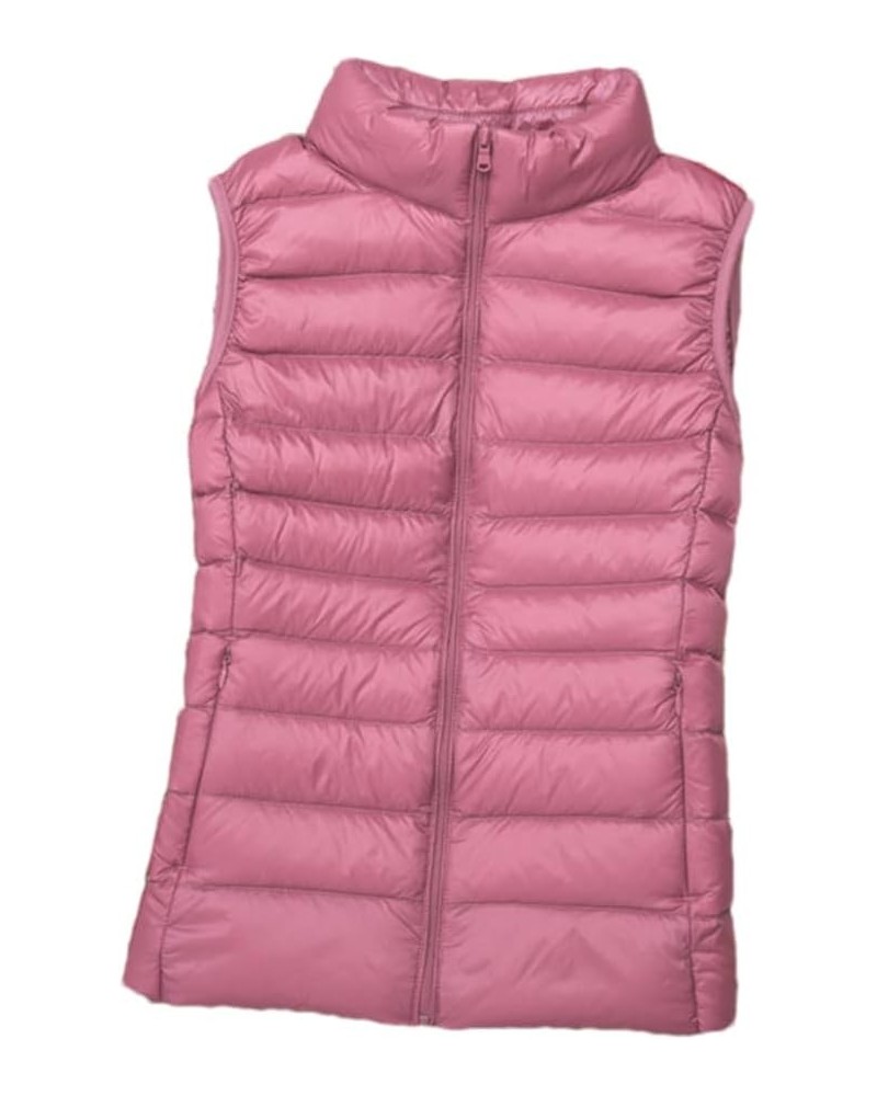 Women's Lightweight Thin Down Warm Vestsleeveless Cropped Puffer Jacket Vest Lining Pink $16.05 Vests