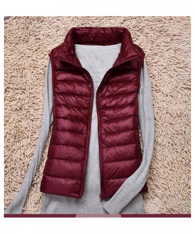 Women's Lightweight Thin Down Warm Vestsleeveless Cropped Puffer Jacket Vest Lining Pink $16.05 Vests