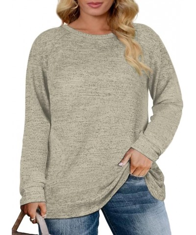 Women's-Plus-Size-Sweatshirts Long Sleeve Tops Crewneck Shirts Casual Tunics XL-4XL Khaki $16.49 Tops