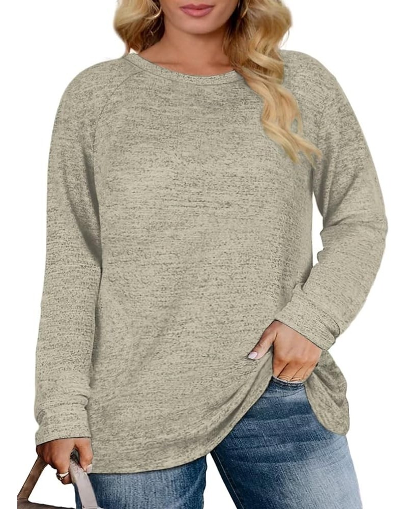 Women's-Plus-Size-Sweatshirts Long Sleeve Tops Crewneck Shirts Casual Tunics XL-4XL Khaki $16.49 Tops