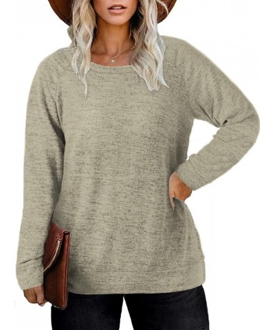 Women's-Plus-Size-Sweatshirts Long Sleeve Tops Crewneck Shirts Casual Tunics XL-4XL Khaki $16.49 Tops