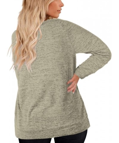 Women's-Plus-Size-Sweatshirts Long Sleeve Tops Crewneck Shirts Casual Tunics XL-4XL Khaki $16.49 Tops