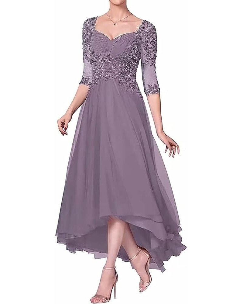 Mother of The Bride Dress for Wedding Lace Appliques 3/4 Sleeve Tea Length Chiffon Evening Prom Gown for Women Mauve $34.44 D...