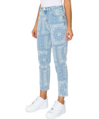 Women's Printed Mom Jeans Light Blue $32.39 Jeans