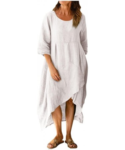 Linen Dresses for Women 2023 Plus Size Dress with Pocket Summer Casual Long Sleeve Boho Maxi Dress Sundress Clothes F-white $...