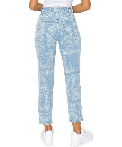 Women's Printed Mom Jeans Light Blue $32.39 Jeans