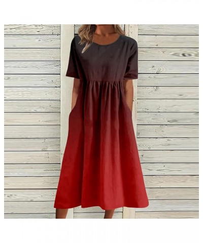 Women Casual Summer Short Ruffles Tiered Sleeve Smocked Midi Dresses Bohemian Floral V Neck Wedding Guest Dresses E06-red $7....