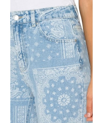 Women's Printed Mom Jeans Light Blue $32.39 Jeans