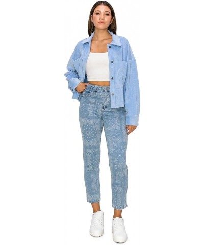 Women's Printed Mom Jeans Light Blue $32.39 Jeans