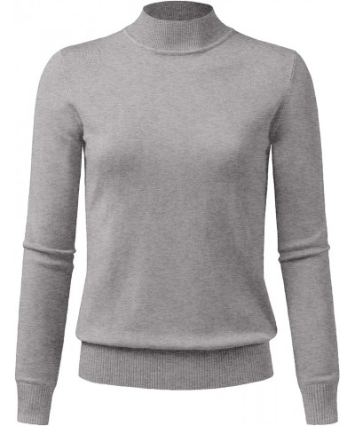 Women's Mock Neck Long Sleeve Solid Basic Soft Stretch Pullover Knit Sweater Jps001_heathergrey $15.50 Sweaters