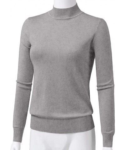 Women's Mock Neck Long Sleeve Solid Basic Soft Stretch Pullover Knit Sweater Jps001_heathergrey $15.50 Sweaters