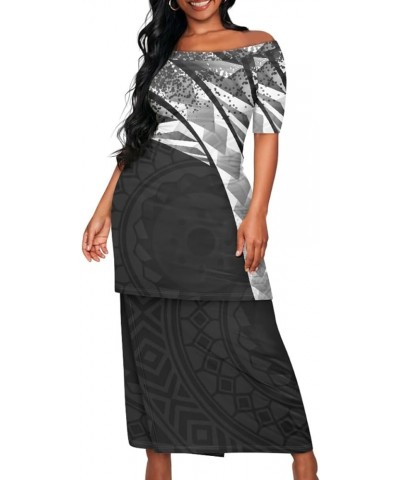 Women Polynesian Tribal Samoan Puletasi Tatau Print Off Shoulder Long Dress 2Pcs Set Top Skirts Outfits Grey Triangle $23.39 ...