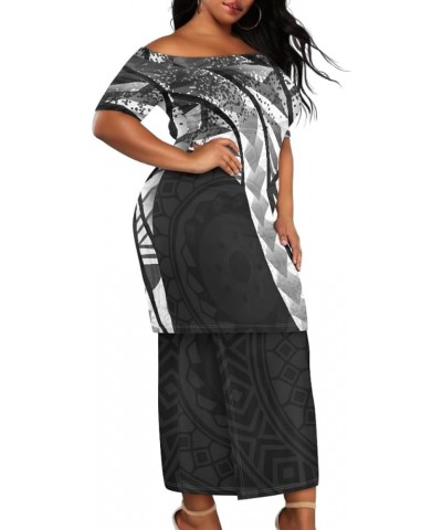 Women Polynesian Tribal Samoan Puletasi Tatau Print Off Shoulder Long Dress 2Pcs Set Top Skirts Outfits Grey Triangle $23.39 ...