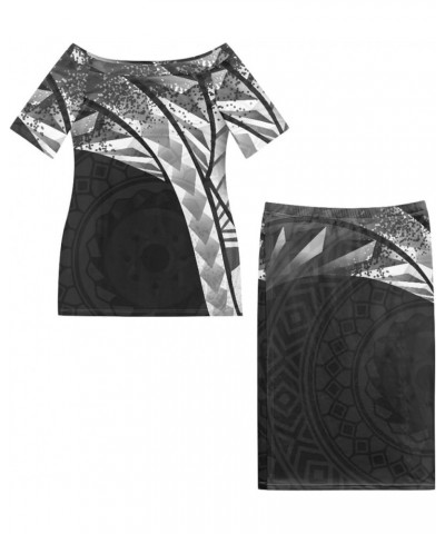 Women Polynesian Tribal Samoan Puletasi Tatau Print Off Shoulder Long Dress 2Pcs Set Top Skirts Outfits Grey Triangle $23.39 ...