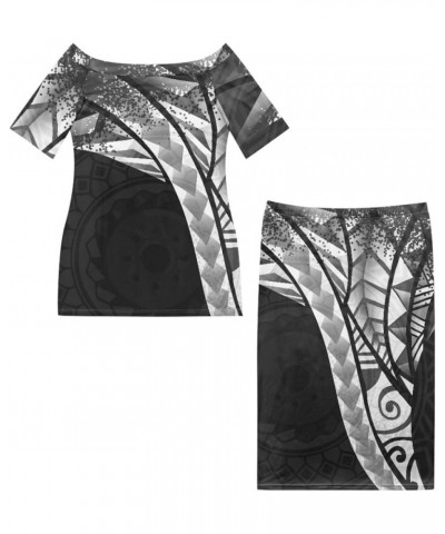 Women Polynesian Tribal Samoan Puletasi Tatau Print Off Shoulder Long Dress 2Pcs Set Top Skirts Outfits Grey Triangle $23.39 ...