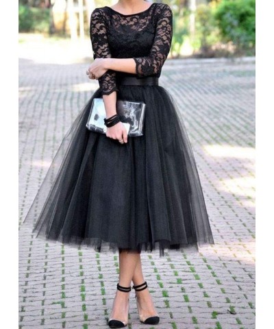 Women's A-Line Tea Length Sleeve Lace Prom Dress Cocktail Party Dress Fuchsia $49.39 Dresses