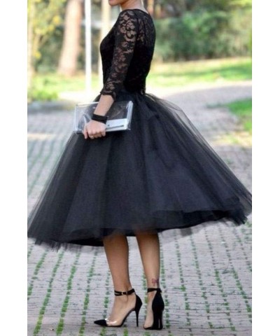 Women's A-Line Tea Length Sleeve Lace Prom Dress Cocktail Party Dress Fuchsia $49.39 Dresses