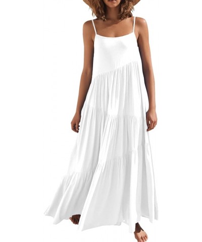 Women's Summer Dress Casual Loose Sleeveless Resort Curise Swing Flowy Tiered Sundress Cover Up Long Maxi Dresses White $25.3...