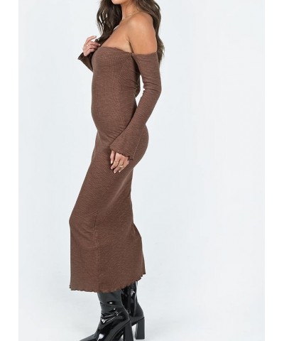 Women Long Sleeve Knit Midi Dress Hollow Out Backless Long Dress Summer Slim Fit Beach Maxi Dress Fashion Streetwear E- Brown...