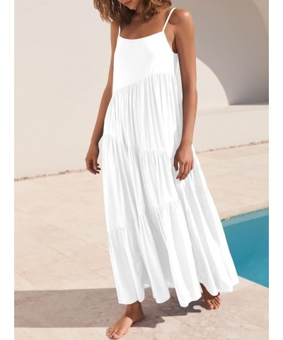 Women's Summer Dress Casual Loose Sleeveless Resort Curise Swing Flowy Tiered Sundress Cover Up Long Maxi Dresses White $25.3...