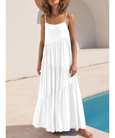 Women's Summer Dress Casual Loose Sleeveless Resort Curise Swing Flowy Tiered Sundress Cover Up Long Maxi Dresses White $25.3...