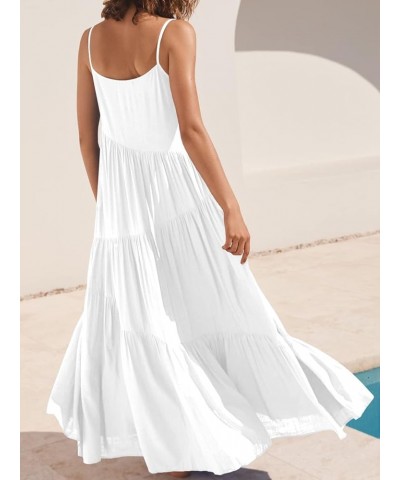 Women's Summer Dress Casual Loose Sleeveless Resort Curise Swing Flowy Tiered Sundress Cover Up Long Maxi Dresses White $25.3...