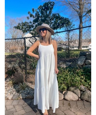 Women's Summer Dress Casual Loose Sleeveless Resort Curise Swing Flowy Tiered Sundress Cover Up Long Maxi Dresses White $25.3...