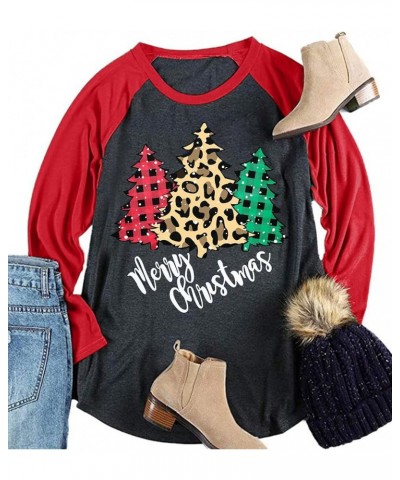 Plus Size Christmas T Shirt Women Xmas Leopard Plaid Trees Print Tees Casual Long Sleeve Holiday Shirts Top Red4 $11.93 T-Shirts