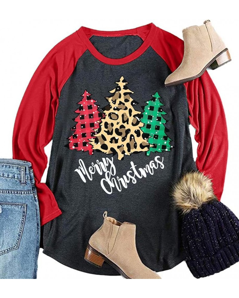 Plus Size Christmas T Shirt Women Xmas Leopard Plaid Trees Print Tees Casual Long Sleeve Holiday Shirts Top Red4 $11.93 T-Shirts